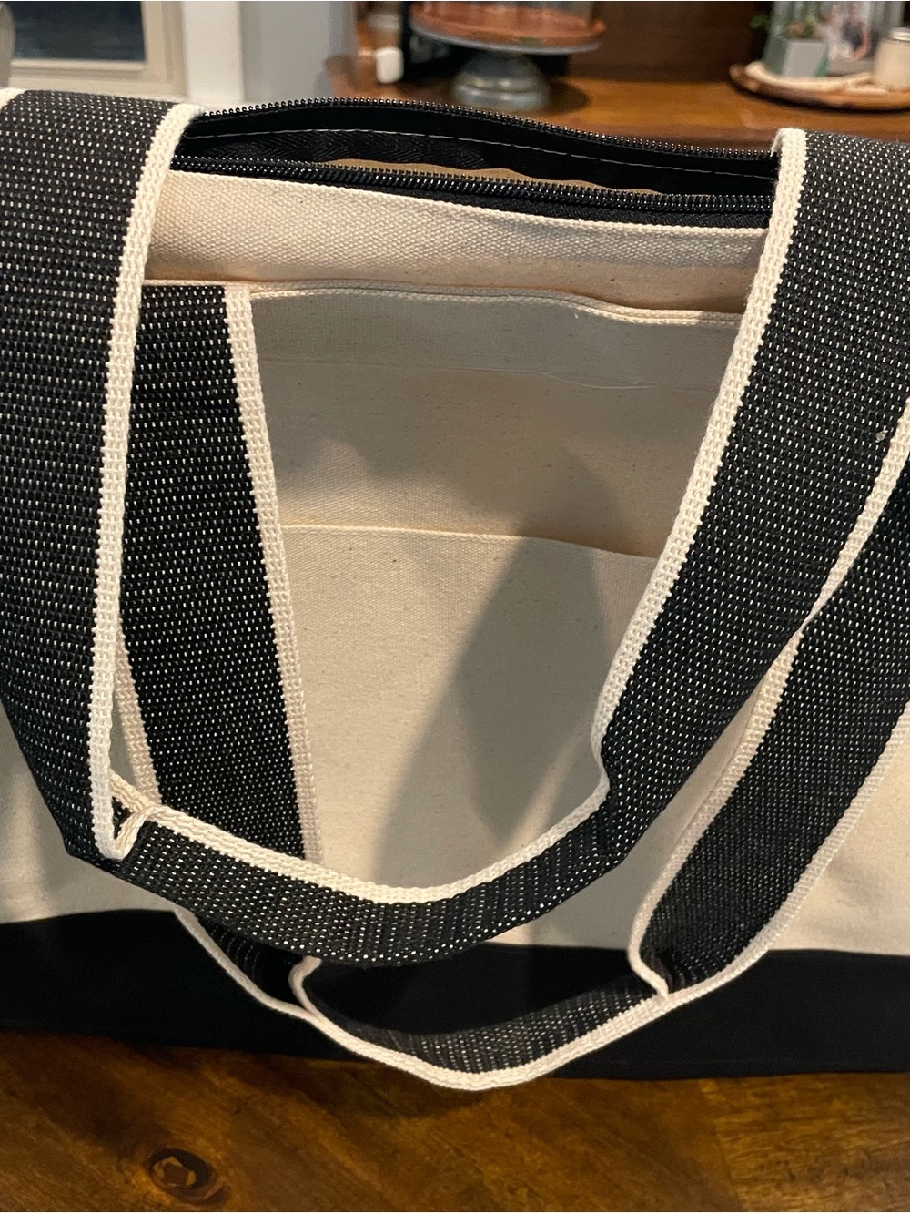 thirty-one Black & Cream Canvas Stripe Tote
